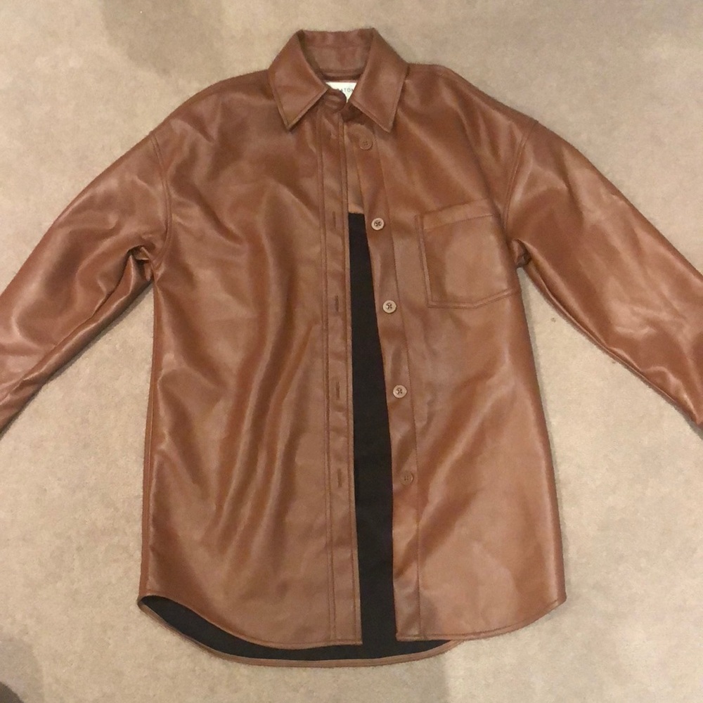 Aritzia/Babaton faux leather blouse in a copper color